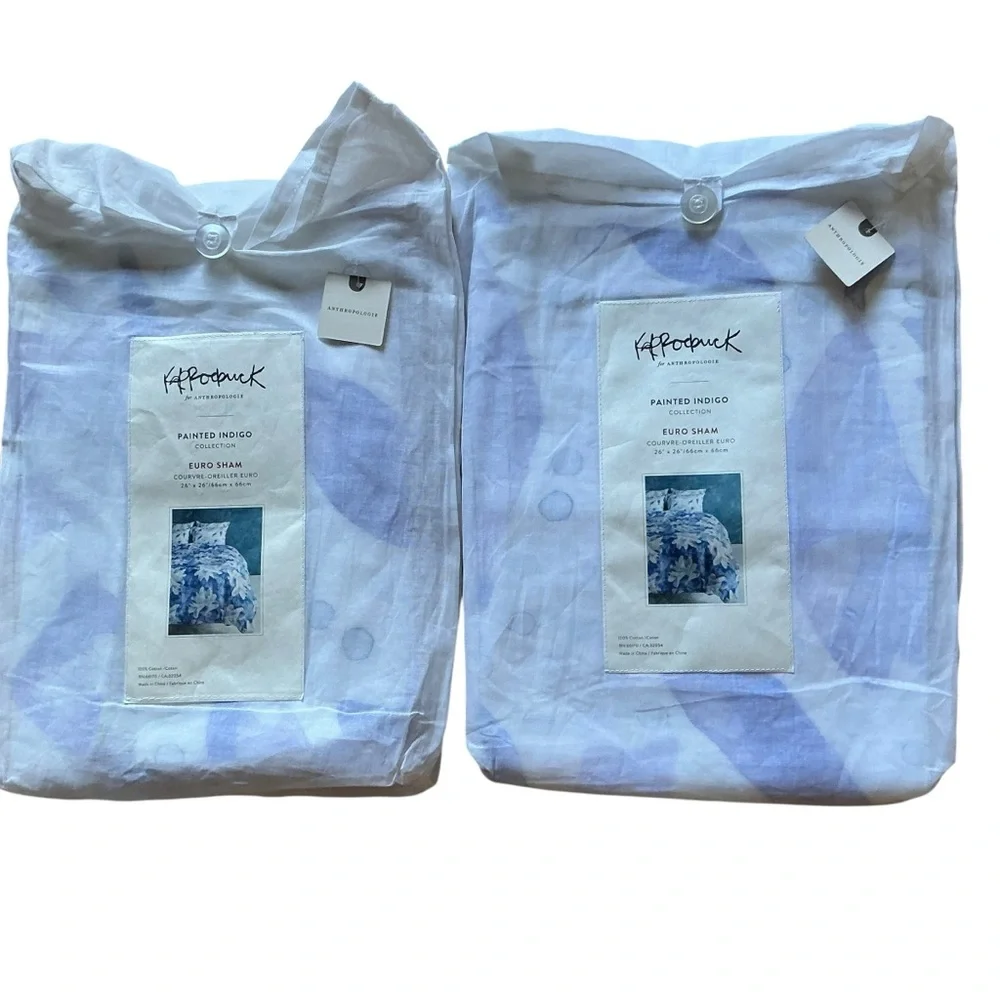Kate Roebuck for Anthropologie painted indigo euro shams set of 2
